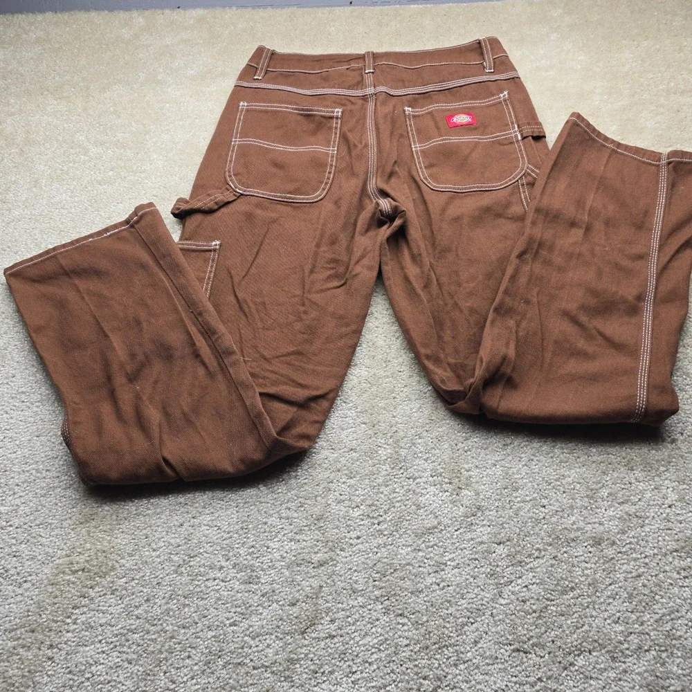 Dickies Brown Carpenter Pants White Contrast Stitch Utility Workwear Size 5/27 - Picture 6 of 11
